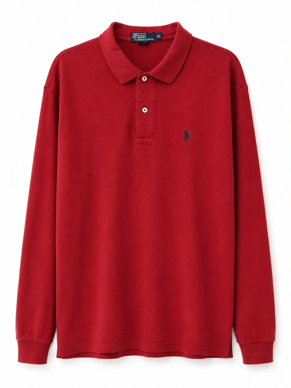 Vintage Polo Ralph Lauren Mens XL Red Long Sleeve Polo Shirt 100% Cotton Pony